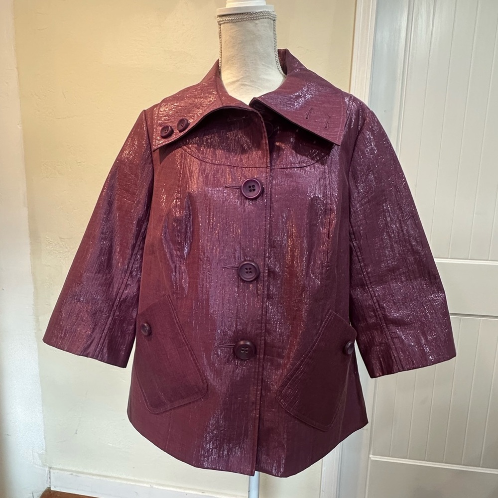 Tribal Metallic Purple Blazer Coat 3/4 Sleeve Shiny Glam Women 12 - Picture 10 of 10